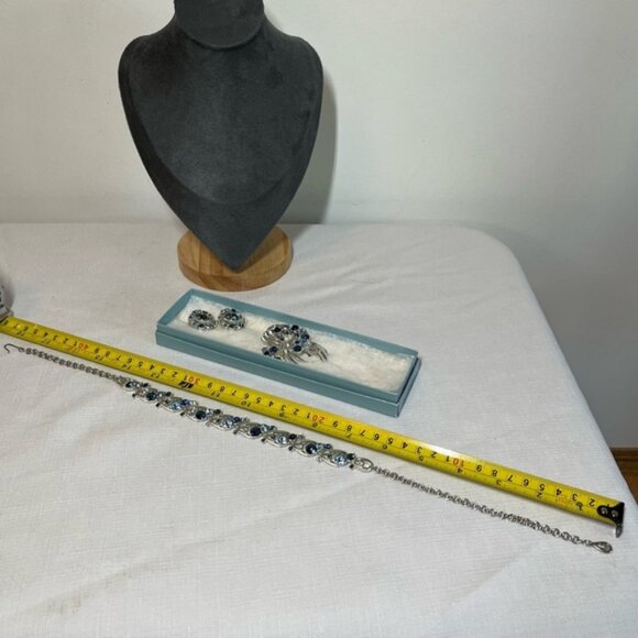 Coro Silver and Blue Necklace Brooch  Clip-on Earrings BLUE SILVER - Picture 11 of 14